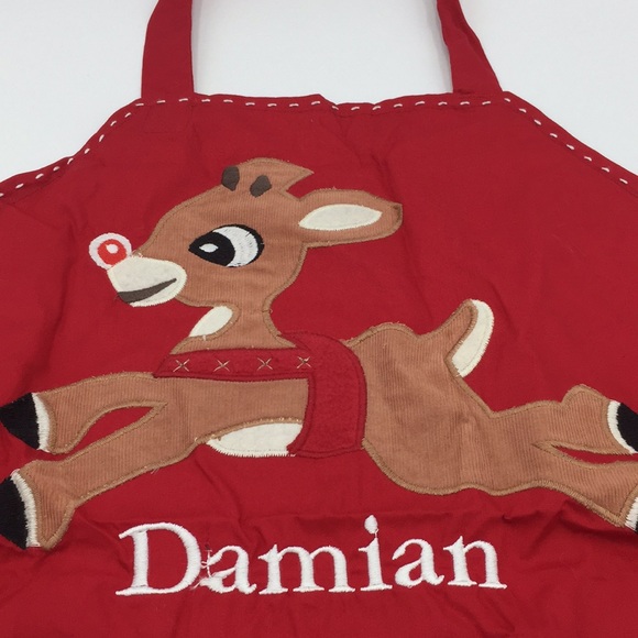 Pottery Barn Kids Christmas Red Rudolph Child Apron Damian Holiday - Picture 3 of 15
